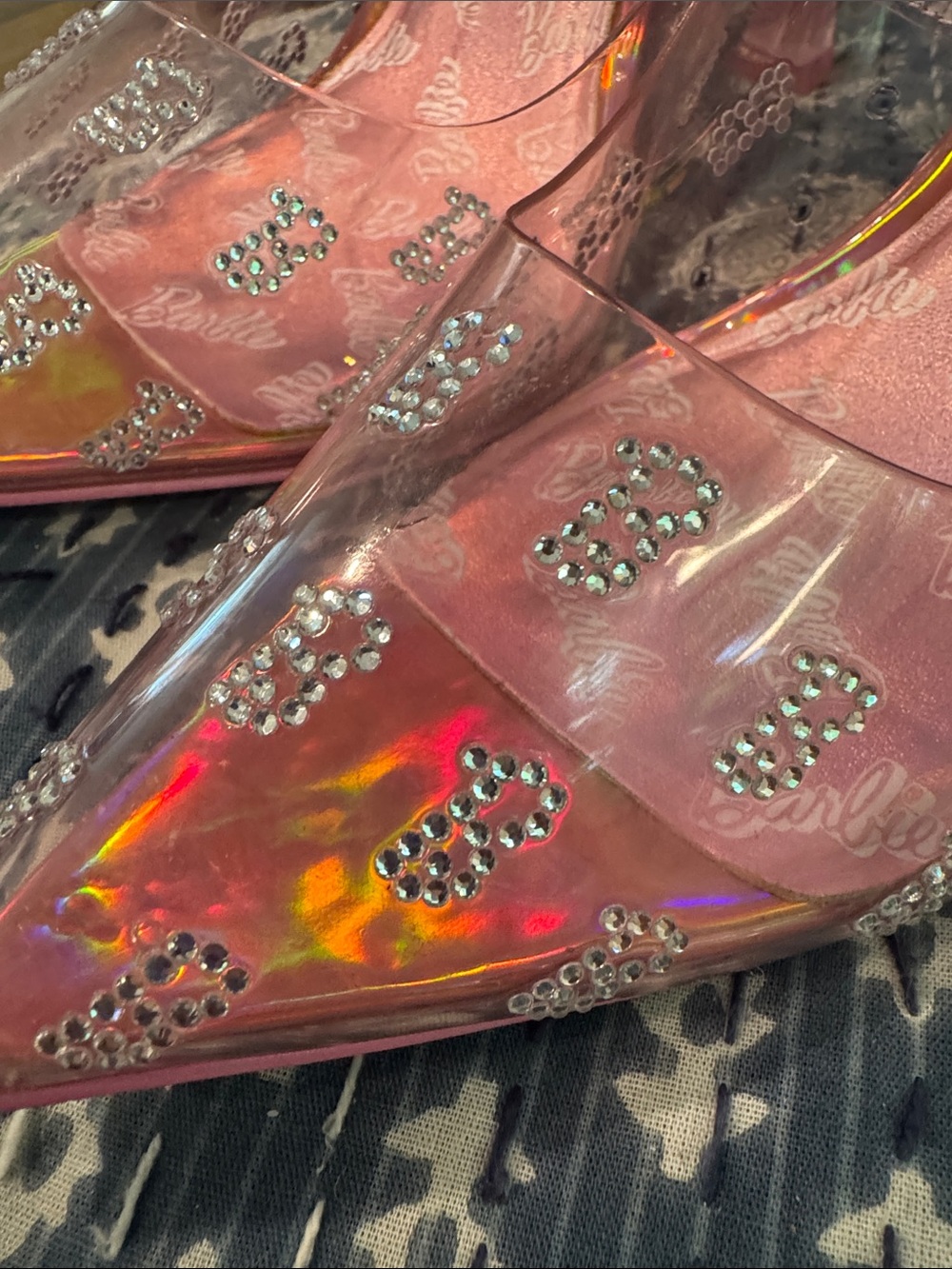 Barbie Pink Transparent Pointed-Toe High Heels with Logo Print - Picture 4 of 15